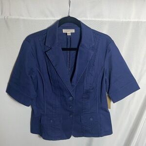 Coldwater Creek Navy Sunwashed Twill Short Sleeve Jacket Size 12 NWT
